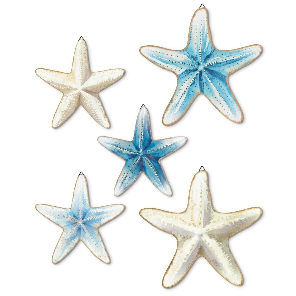 Blue And White Starfish Beach Wall Décor Set 5 Piece Nautical Hanging Decor🐨